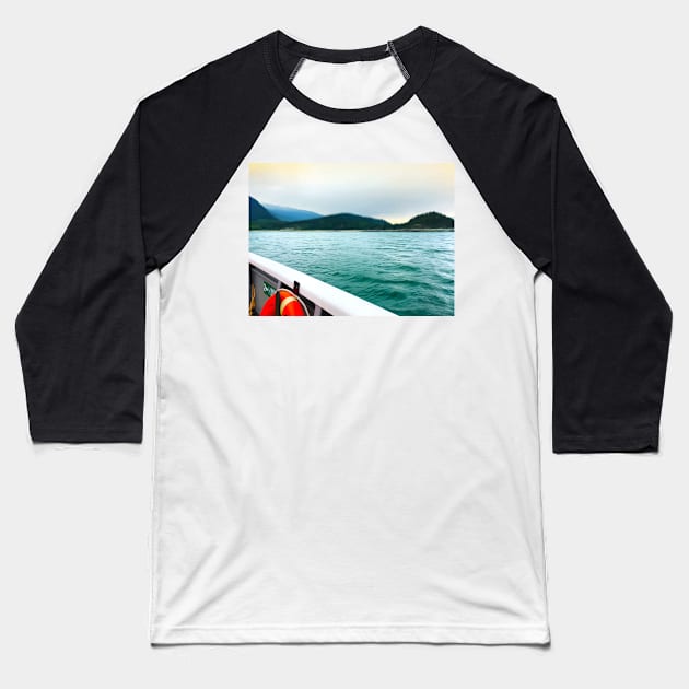 Mountain Lake Ferry Crossing Baseball T-Shirt by Spindriftdesigns